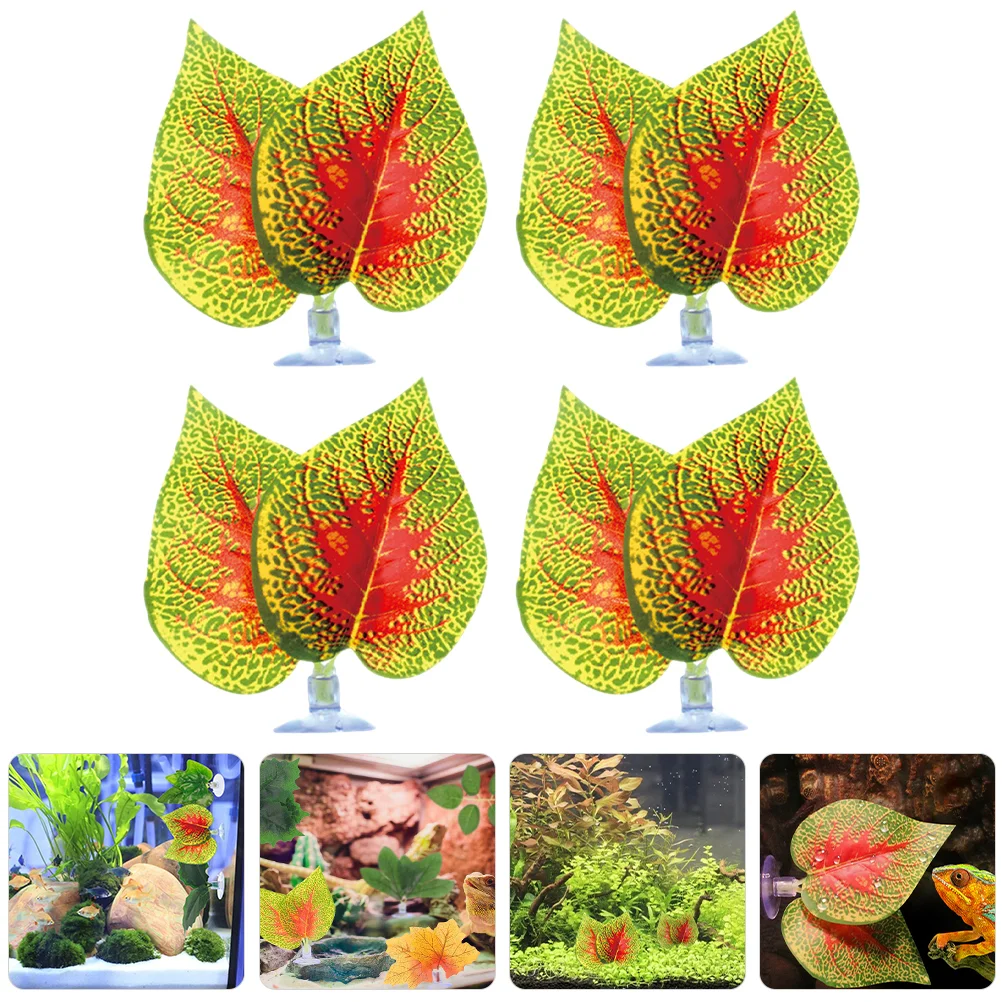 

4 Pcs Artificial Perilla Leaves Suckers Decoration for Fish Tank Reptile Terrarium Vivid Color Simulation Plant Adds