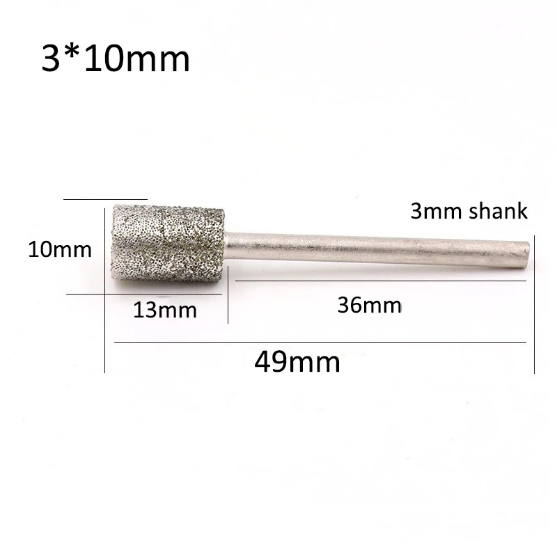 5Pcs 0.5-10mm Diamond Drill Bits 2.35/3mm Shank Flat Grinding Head Burr Polishing Engraving Bit for Dremel Rotary Tools A Needle