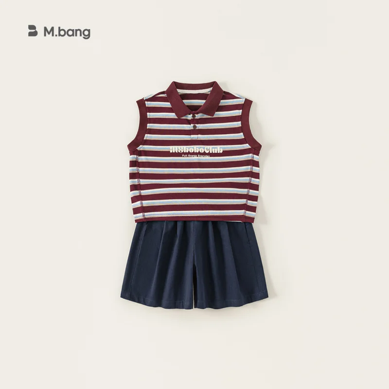 

Детская одежда Bangxuan, новый летний полосатый комплект без рукавов для детей старшего возраста, рубашка-поло и шорты, комплект из двух предметов.