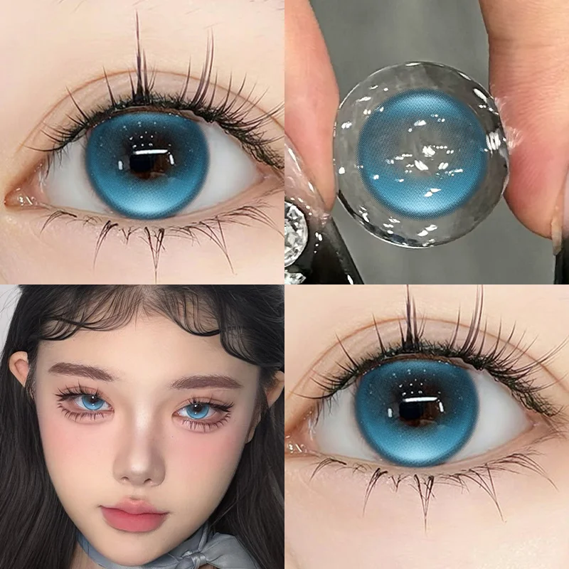 YIMEIXI 1 Pair Hot Sale Blue Comic Eye Fashion Color Contact Lenses Lady with Eye Soft Green Gloss Eyes Diopters Myopia Degree