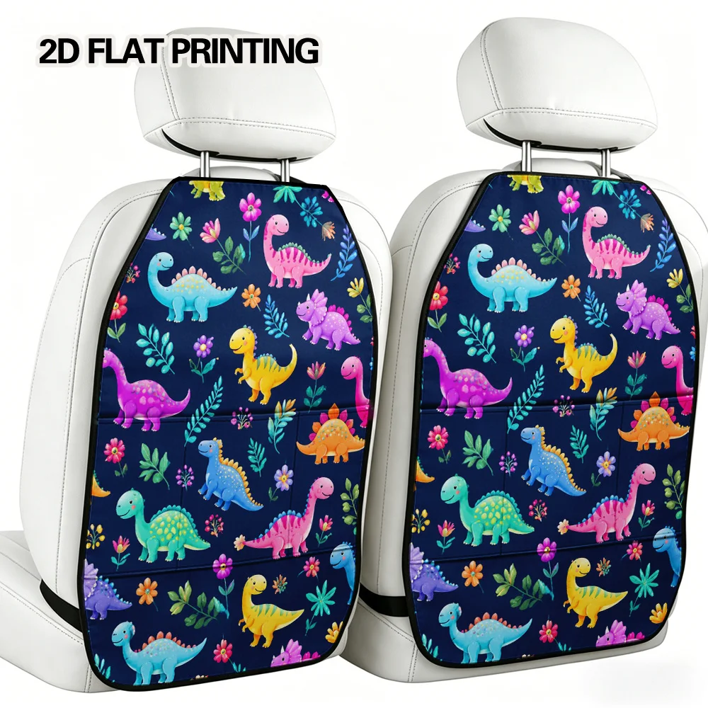 2D Flat, 2pcs Colorful S And Flowers Designed Storage Pouches Foldable Backseat Kick Mats Additions With Organizer Compatible Wi