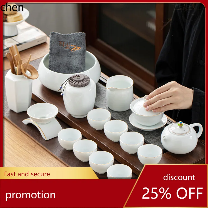 

H1 white porcelain kung fu tea set suitfor homecasual tea making office guest mutton fat jade bowl tea cup