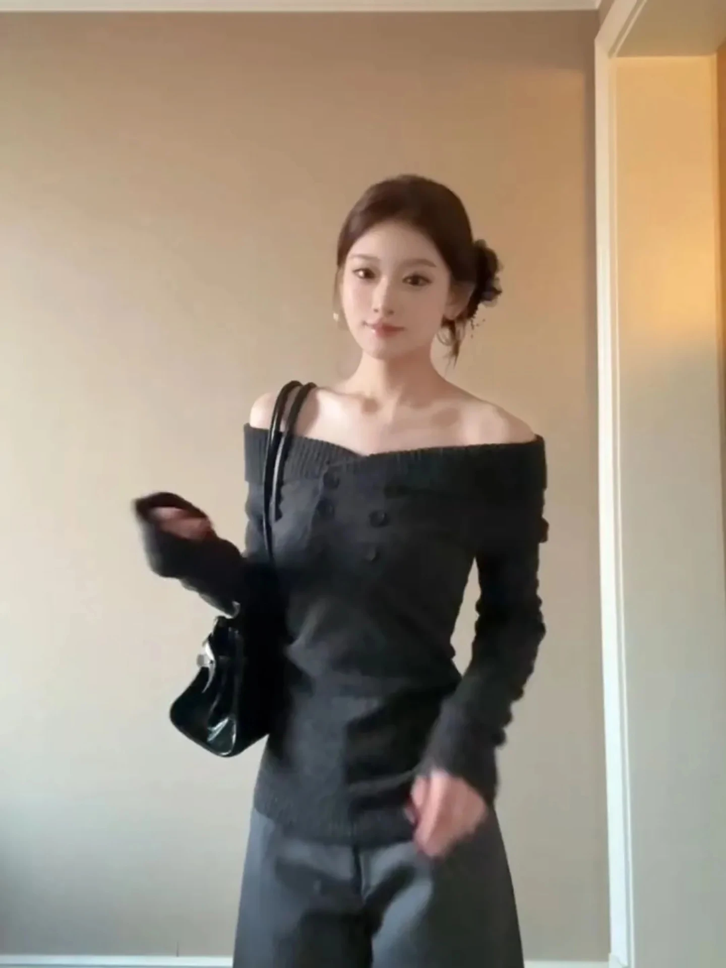 سترة نسائية محبوكة كسولة على الكتف ذات لون ناعم ومريح كوري شتوي أنيق طويل Sve irt للتنقل في الكلية... #2