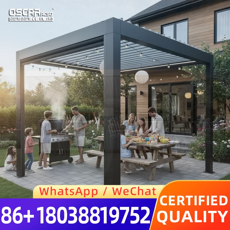 Adjustable Louver Roof Motorized Waterproof Powder Coated Bioclimatic Pergola Customizable Size Aluminum Patio Garden Deck Backy