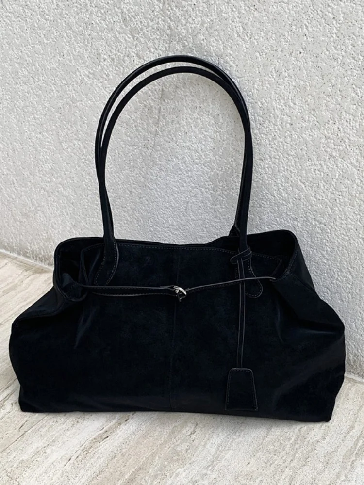 

Women Fashion PU Suede Large Capacity Tote Bag Retro Solid Color Square Handbag High Quality Shoulder Commuter Bag