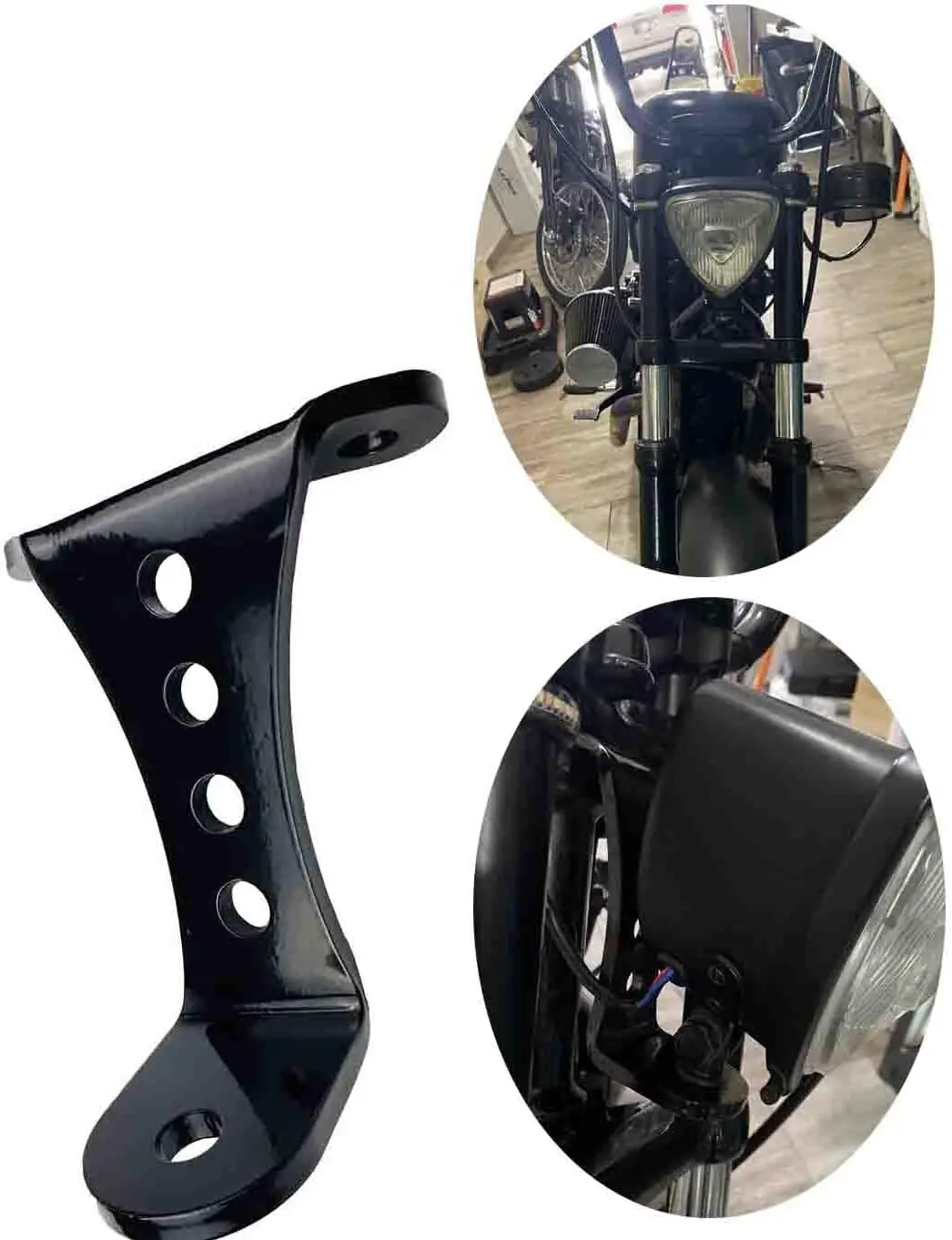 No-Brow Headlight Mount Bracket for Harley Sportster & Big Twin – Steel, Powder-Coated Black / Zinc-Plated Chrome – 3.5