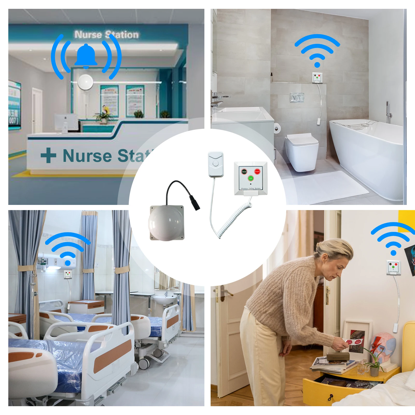 Hospital Wirelress Nurse Call Bell System Siren Alarm With Screen Display Patient Panic Button for Bathroom Bed Disabled Clinic