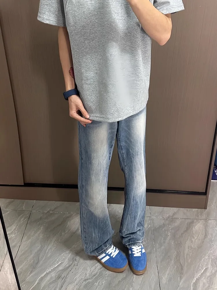 

Slim Fit Lightning Pattern Jeans Men's Summer Thin Sle American High Street Faionable Straight Leg Wear Resistant