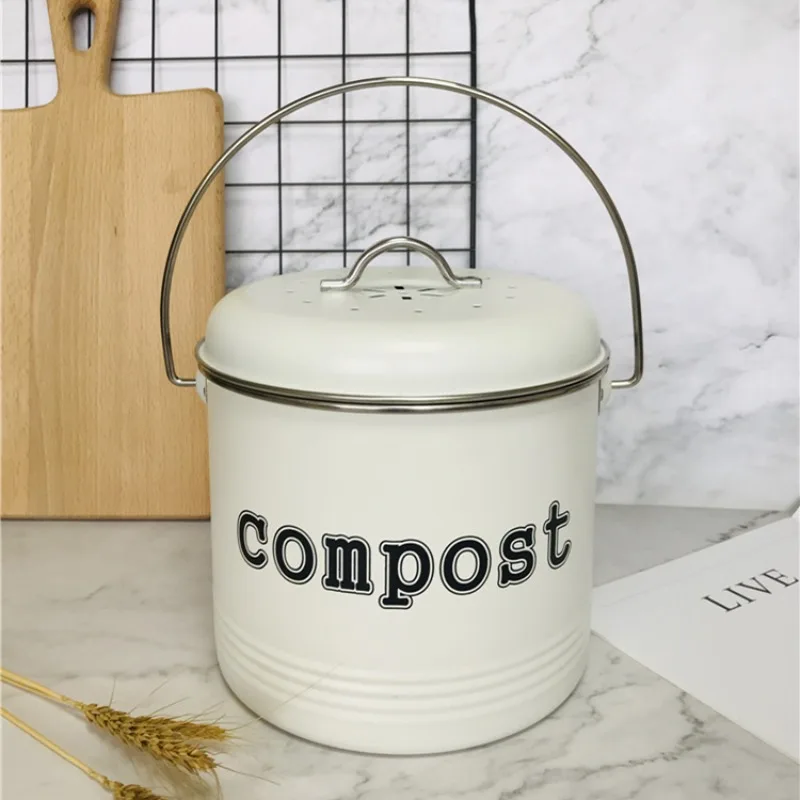 1.3L Metal Compost Bin,Kitchen Counter,Small Sealed Trash can with Lid for Food Waste,Countertop Composter Container,Dustbin