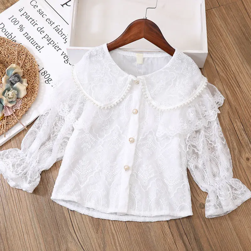 Girls Suits Spring and Autumn Children\'s New Lace Long-sleeved Shirt Pants Two-piece Set Teenage Girls Jeans Suit 3 5 8 10 13Y