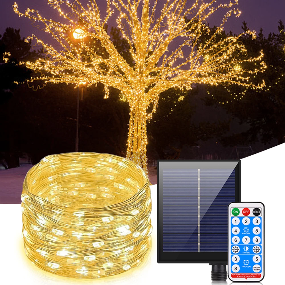 High Quality Solar Outdoor Copper LED String Lights,Fairy Curtain Patio Garland Lamp Wedding Garden Wall Porch Landscape Decor