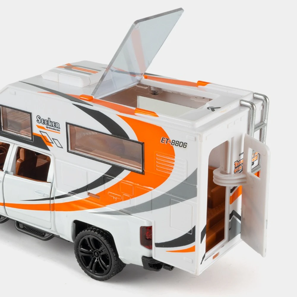 1:32 Camping coche viaje RV aleación Diecast Metal modelo sonido luz tirar hacia atrás juguete decoración del hogar regalos para niños