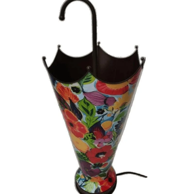 Large-capacity umbrella storage rack, entrance umbrella rack, door drain rack, retro printed umbrella bucket