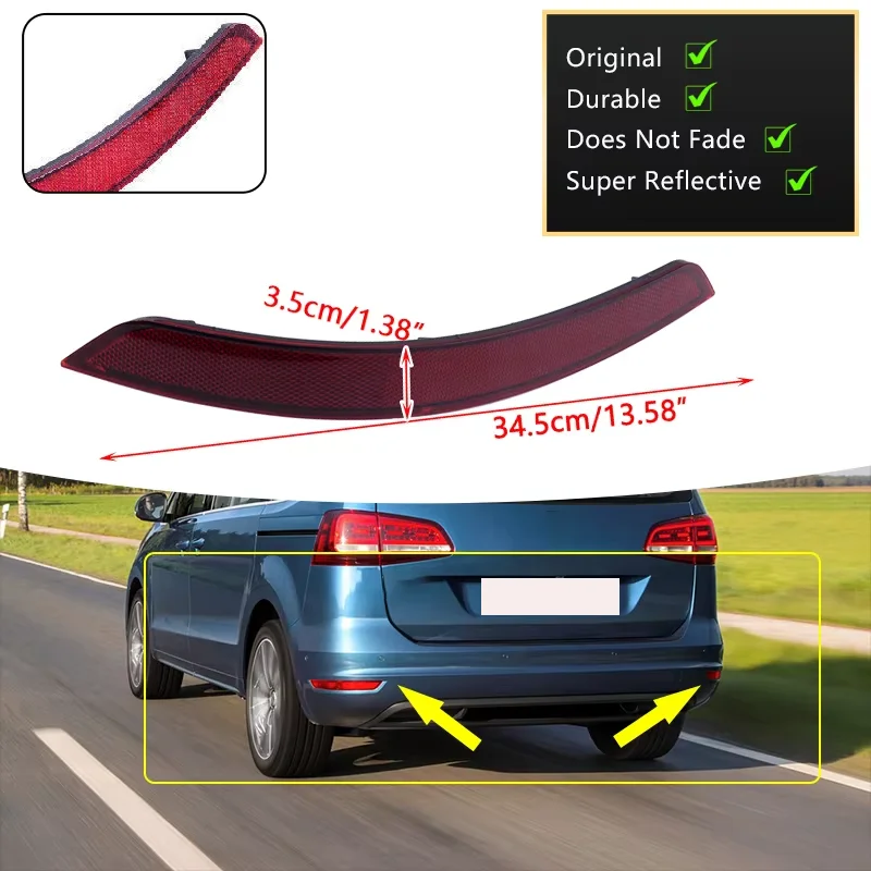 For Volkswagen VW Sharan 2011~2016 7N0945105B 7N0945106B Car Rear Bumper Reflector Taillight Brake Fog Warning Lamp Red Lens