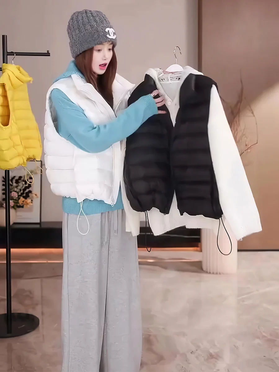 

Легкий женский пуховый жилет с воротником-стойкой для осени и зимы, универсальный, белый, теплый, верхняя одежда