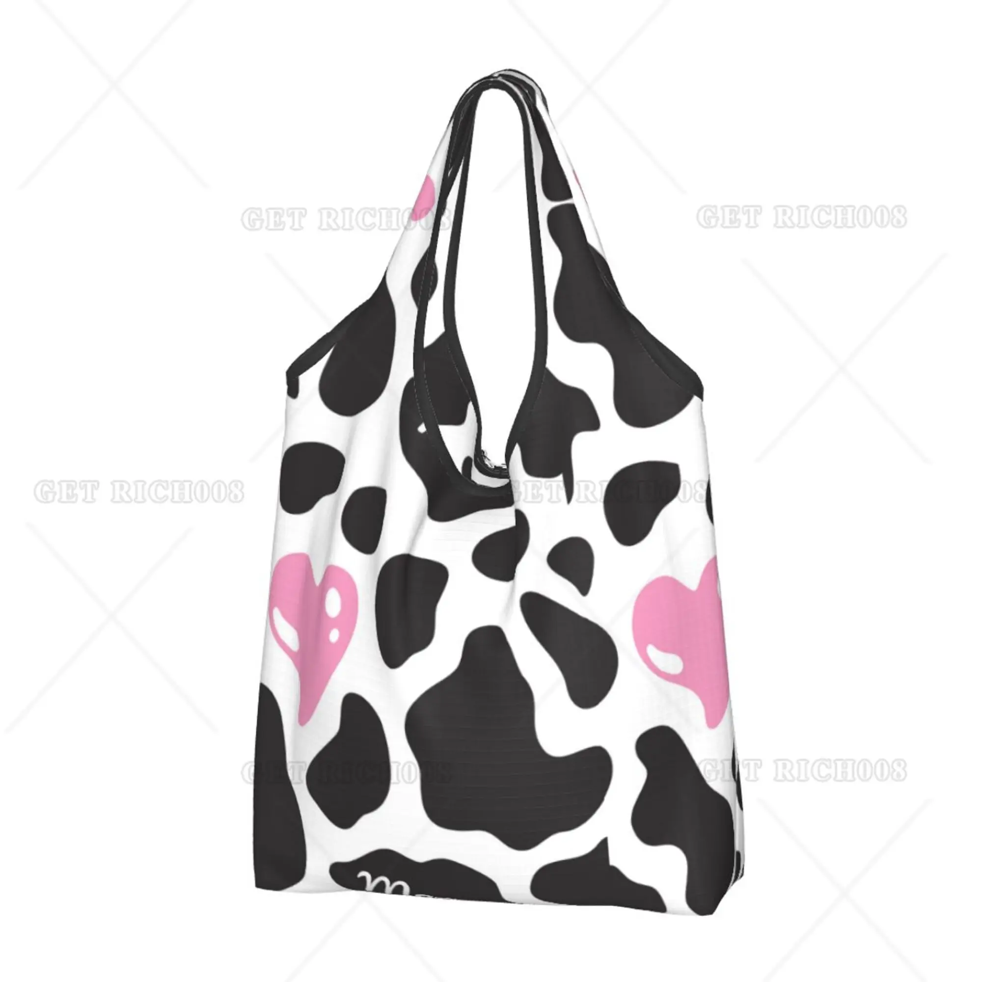 Cow Print Moo Love Women Shooper Shopping Bag Folding Tote Bag Grocery Bags Reusable Tote Bag for Outdoor Eco Bag Picnic