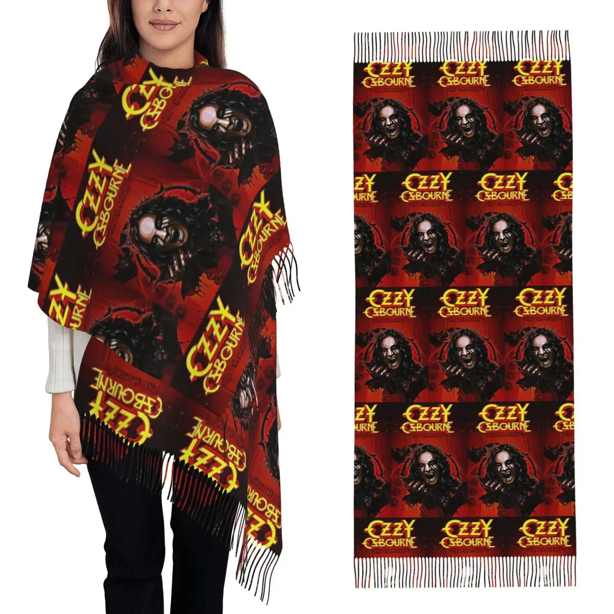 

Heavy Metal Singer Music Ozzy Osbourne Scarf Tassel Scarves for Women Soft Warm Shawls and Wraps Large Fall Winter Shawl Wrap