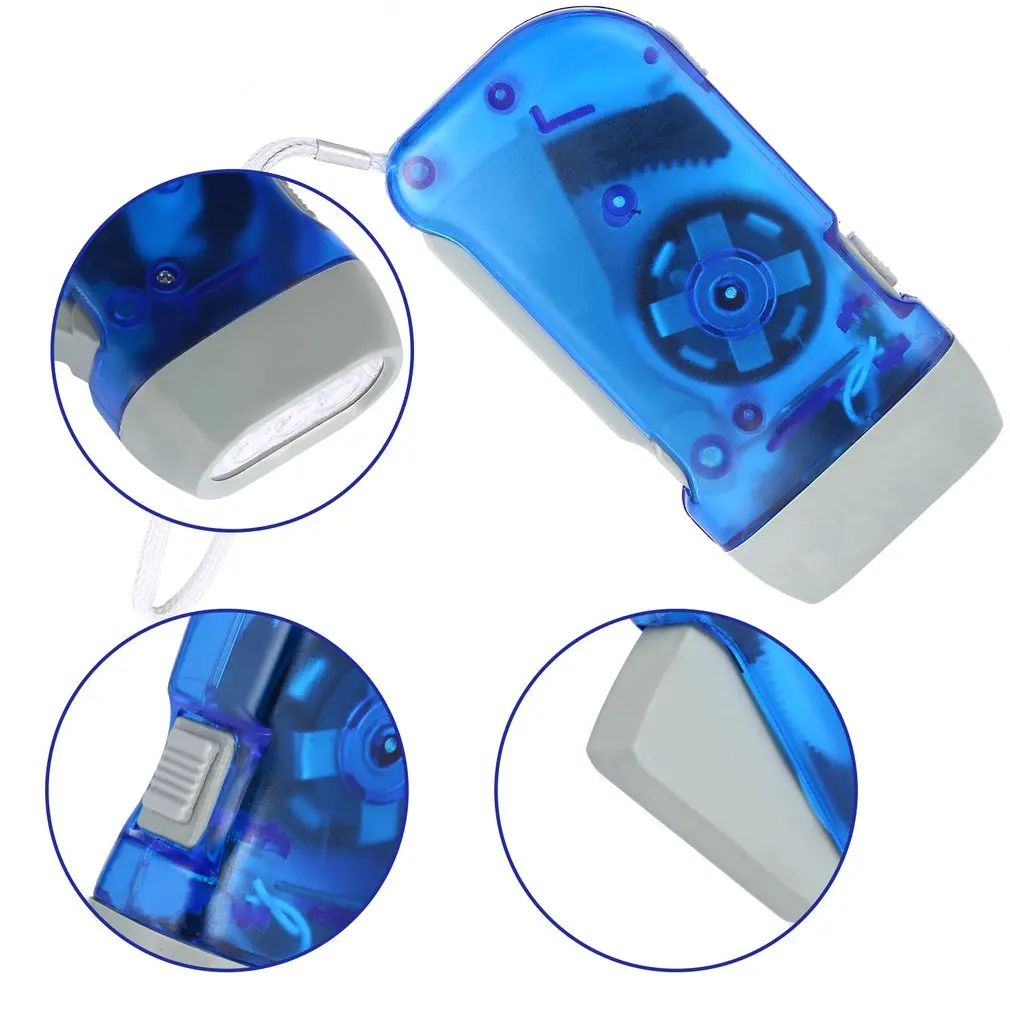Linterna Dinamo de presión manual para el hogar, luz de antorcha de viento, manivela, lámpara de Camping, 3 LED