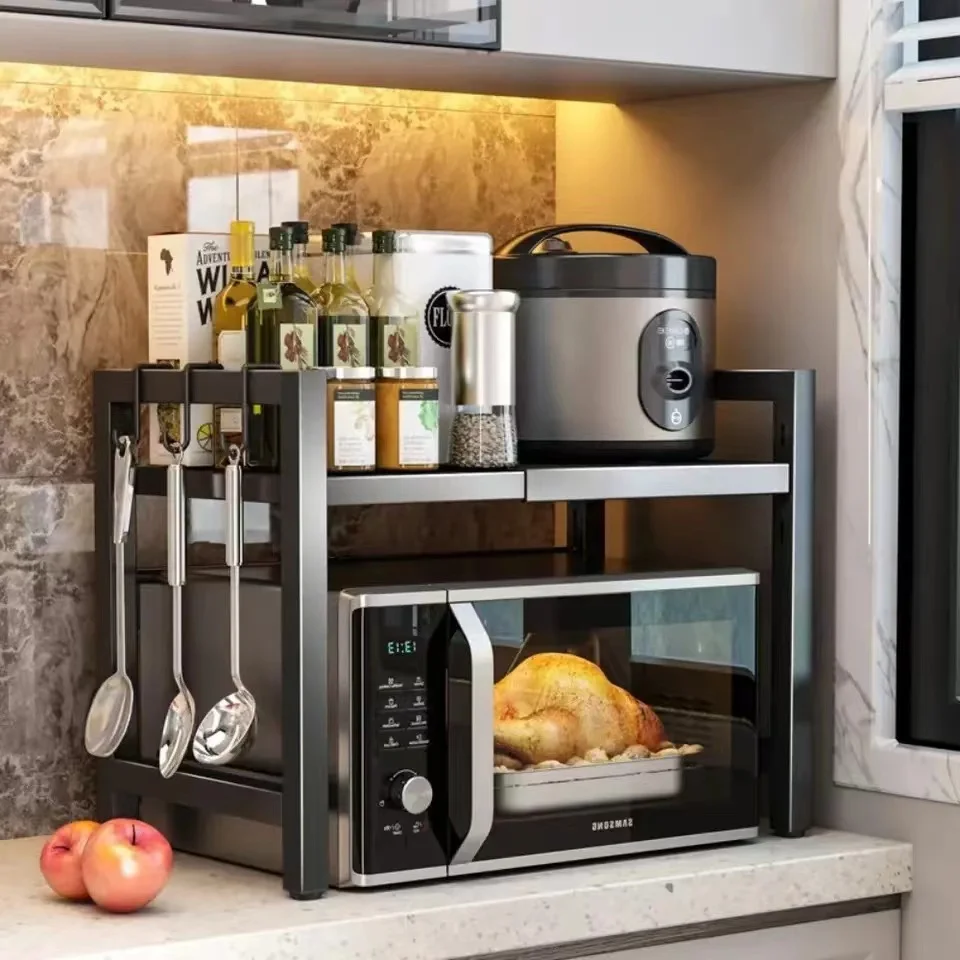 Scalable Microwave Oven Rack Adjustable Detachable Metal Holder Kitchen Storage Thickened Household Storage Racks