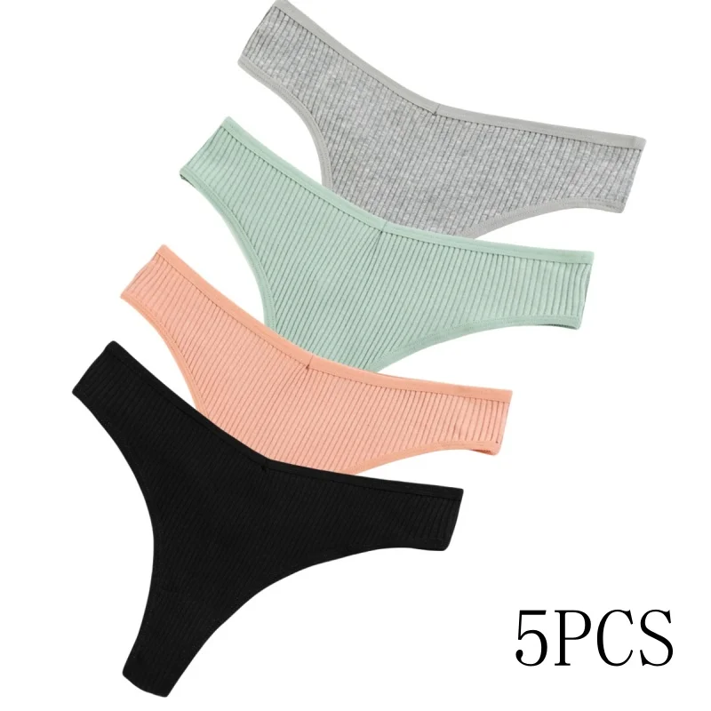 

5Pcs/Set Women Panties Sexy V Shape Waist Thongs G-string Female Underpants Solid Color Comfortable Girls Cotton Lingerie M-XXL