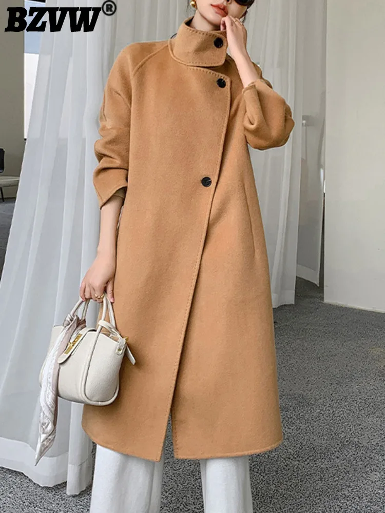 

BZVW BZVW Elegant Double Sided Woolen Caot Women's 2024 Autumn New Stand Collar Single Breasted Solid Color Coats 25Z1211