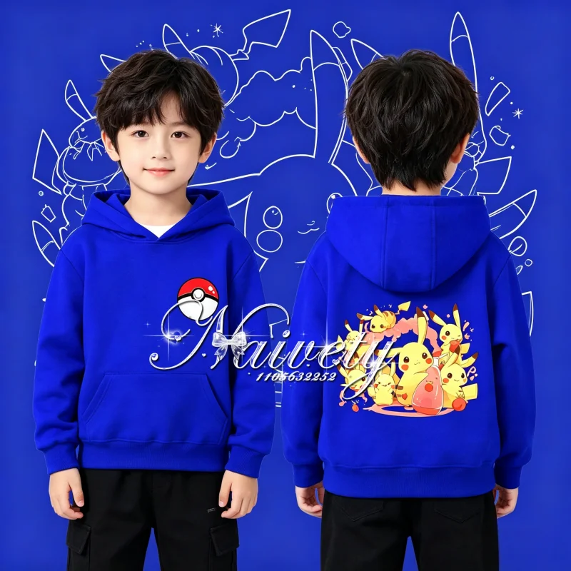 

Новинка 2026: Теплый хлопковый худи с принтом Покемон Пикачу, пуловер для всей семьи, парный комплект для взрослых и детей, спортивная одежда для осени и зимы