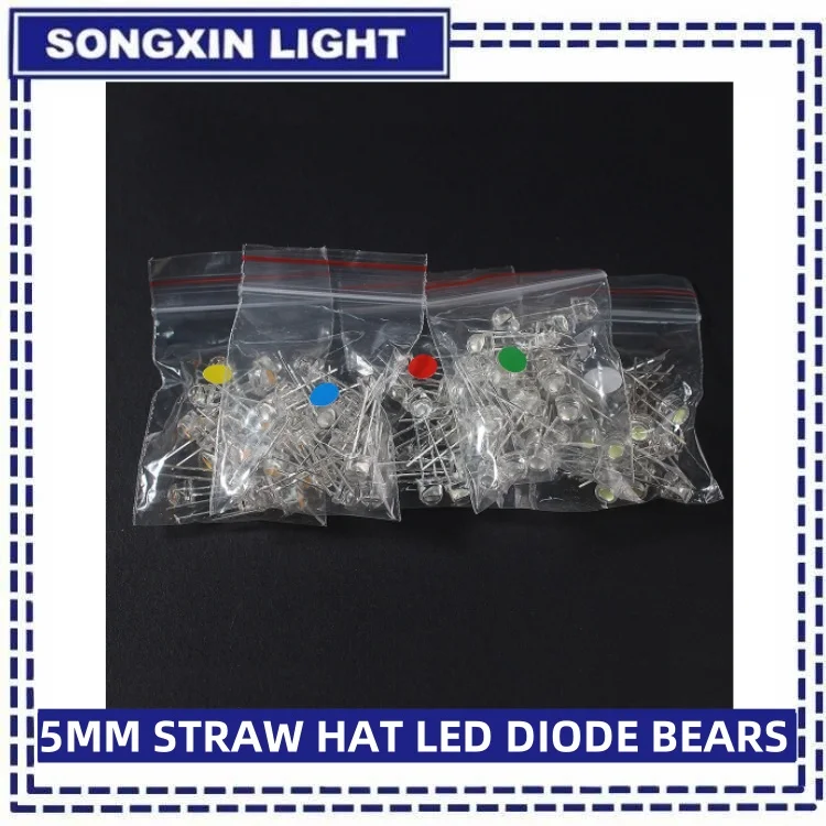 50/100PCS Straw Hat LED 5mm Super Bright LED Diode F5 Light Emitting Diode Blue Green Red Yellow White, for DIY Electronic