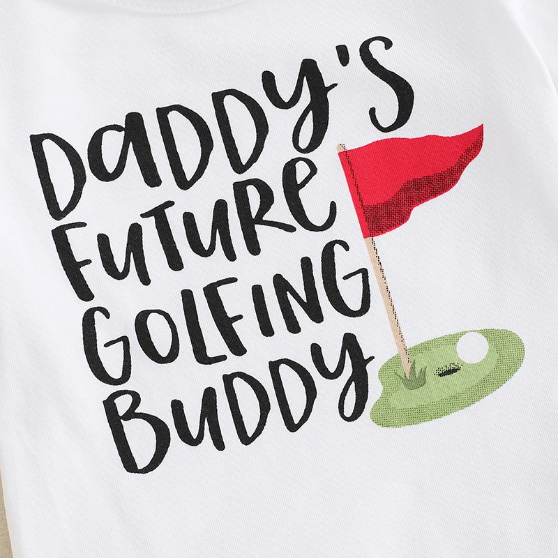 Summer Baby Boys Outfits Letter Print Crew Neck Short Sleeve Rompers Golf Print Long Pants Hat 3Pcs Clothes Set