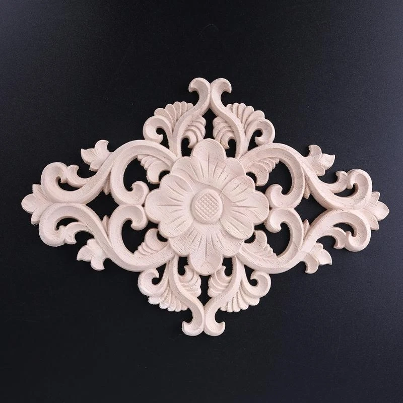 2pcs Floral Carved Onlay Corner Applique Moulding Decal Furniture Cabinet Door Frame Wall Decoration