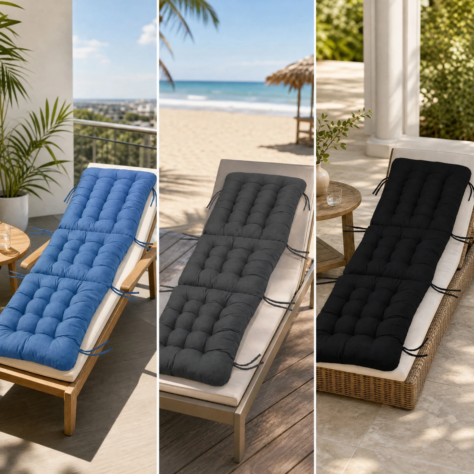 Oxford Cloth Lounge Pad Indoor Rectangular Lounge Cushion Tufted Seat Cushion with Tie Strings gentleFriendly for Balcony