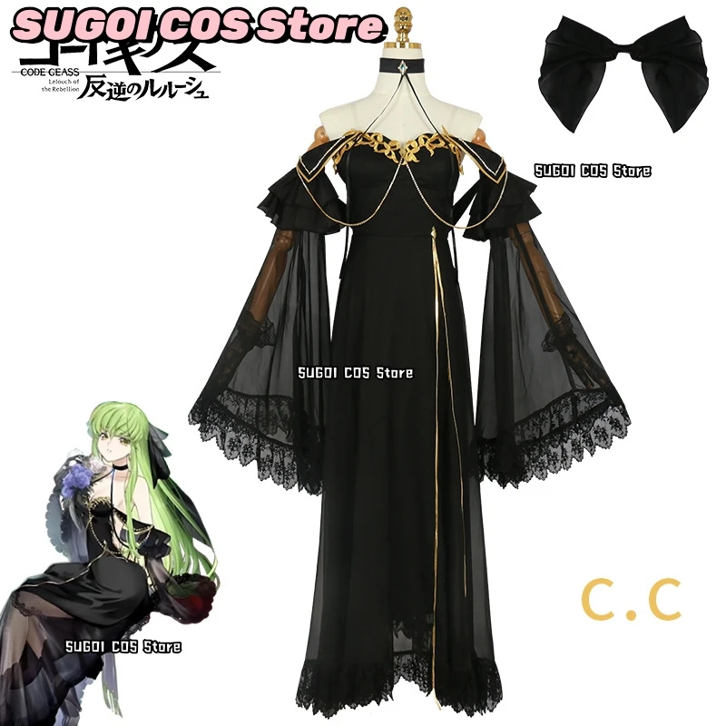 Code Geass Queen CC Cosplay Costume Black Lace Long Dress Sexy Outfit Woman costume Anime Halloween Carnival Role-play Suit 3XL