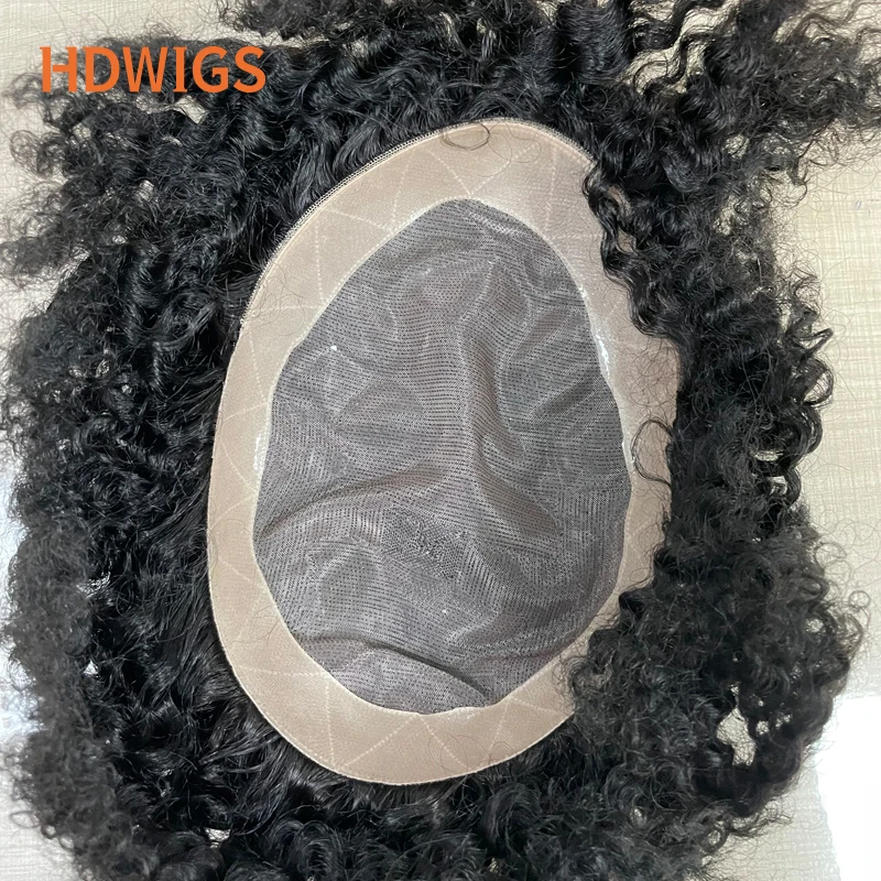 Curly Men Toupee Indian Human Remy Hair Wigs for Man Fine Mono NPU Base Men's Hair Prosthesis Water Wave Hair Topper Natural