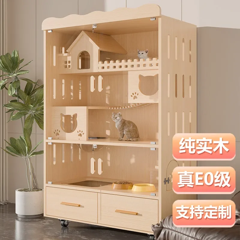 a-*Pure solid wood cat villa home indoor large free space luxury  house  cabinet nest house integrated cat cage.
