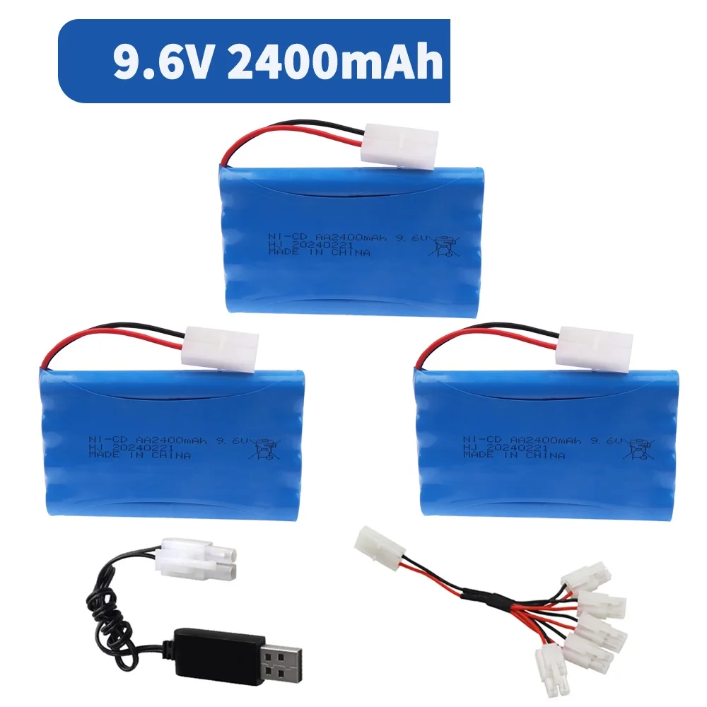 Batteria AA Ni-CD da 9,6 V 2400 mAh con USB per giocattoli Rc Car Tank Train Robot Boat Gun Parti Batteria ricaricabile da 9,6 V 1000 mah