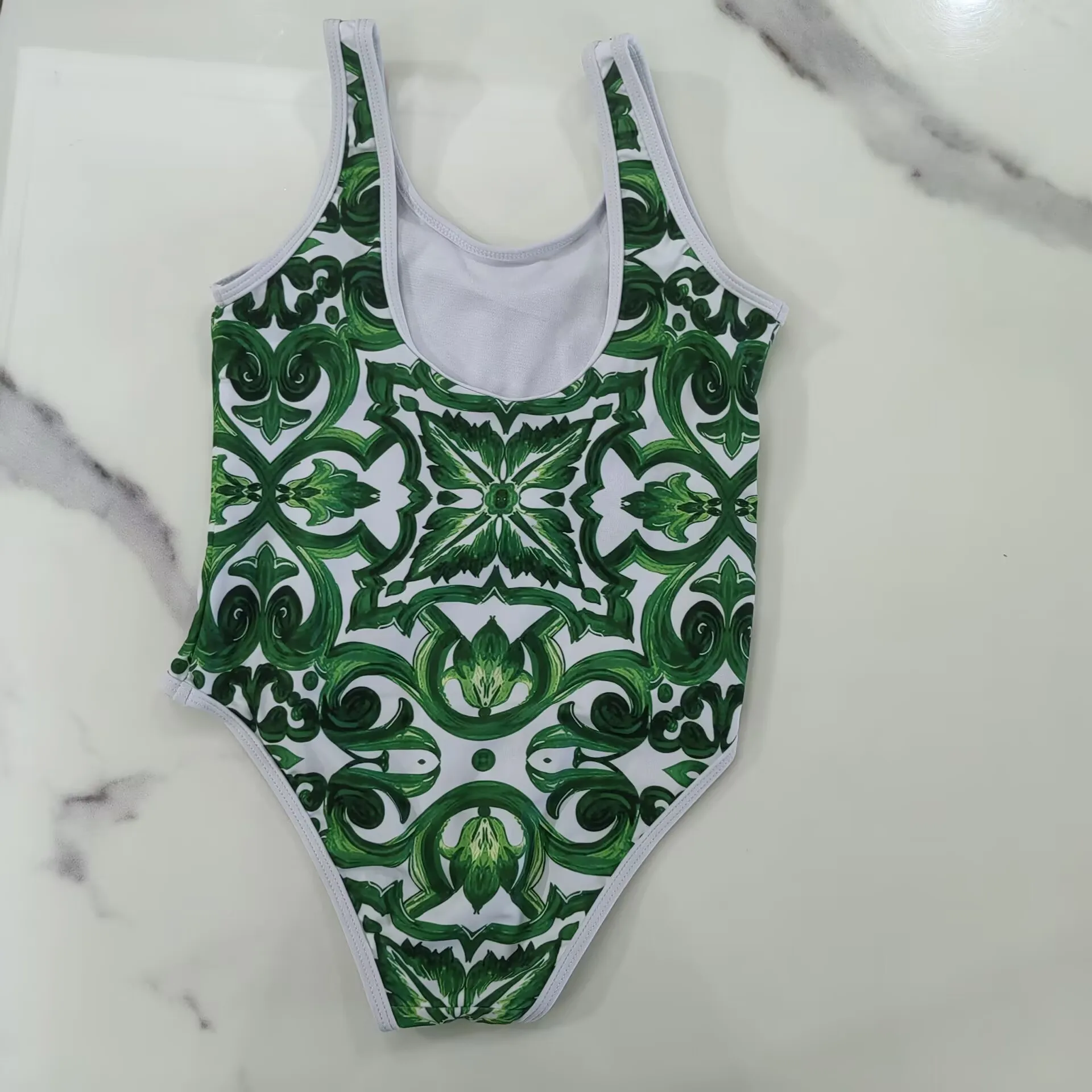 2026 New Children's Swimsuit Green Floral Pattern One Piece Swimsuit With Swim Cap for Girls Toddler Baby Girl Bathing Suit - view 2