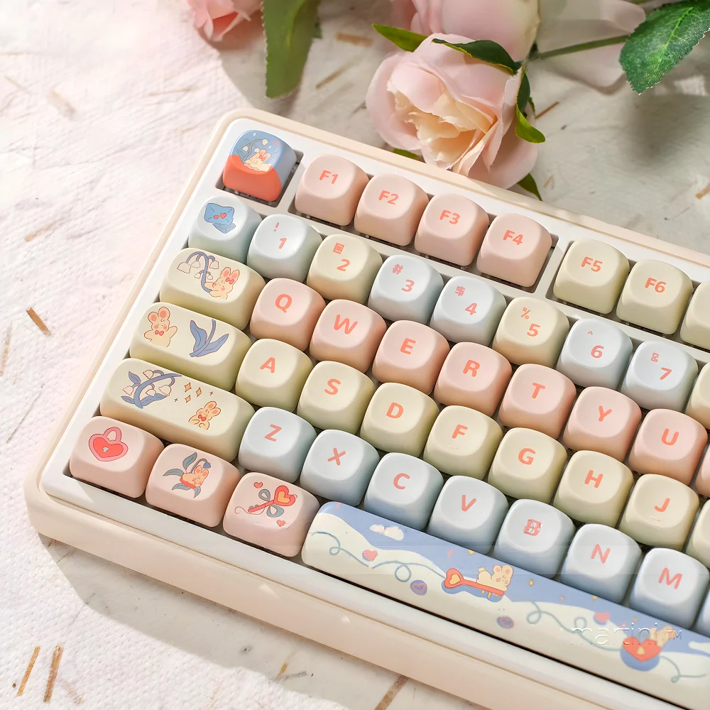 MOA Secret Garden Cute Girls Cartoon Keycaps PBT 114 Keys for 60/64/84/98/108 Gaming Mechanical Keyboard MX Switch