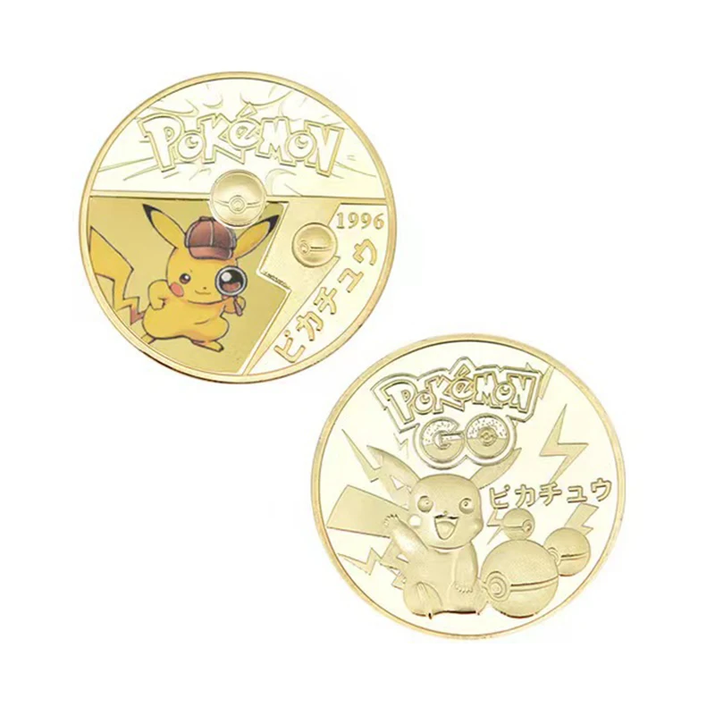 Monedas de Pokémon de Metal y plata, tarjetas doradas de Pikachu, moneda conmemorativa de Anime, Charizard, monedas redondas de Metal, Juguetes