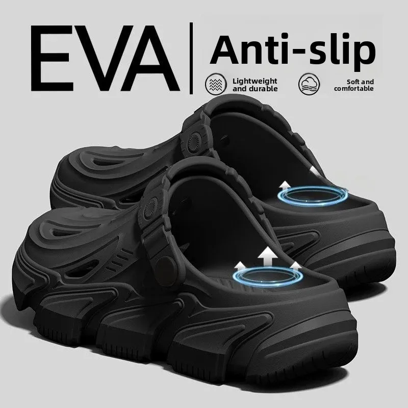Men's Summer Outdoor Wearable Breathable Driving Two-Way Slip-On Thong Shoes Thick Bottom Anti-Slip Durable Hollow out Sandals