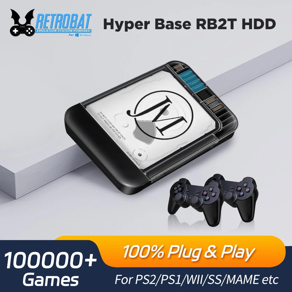 Retrobat 2T Portable  External Game HDD Built in 100000+ Games with 105 Emulators for PSP/PS1/PS2/WII/MAME/DC Retro Video Games