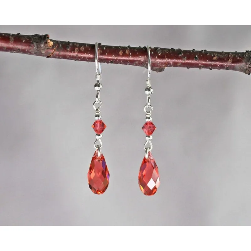 أقراط بريوليت كريستال نمساوي مرجاني وردي #2