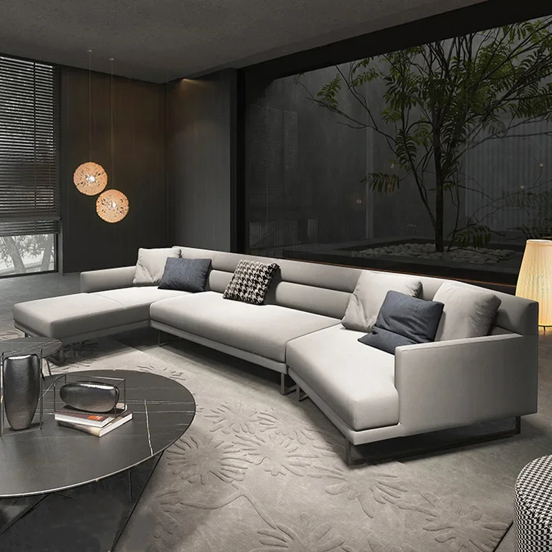 Italian style minimalist leather sofa living room size apartment royal concubine corner top layer cowhide down combination