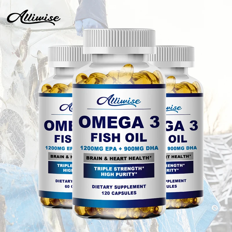 Alliwise Omega 3 Fish Oil Capsules Rich In DHA EPA For Anti-aging Skin Protects Eyes Heart Brain Health Support Immune System