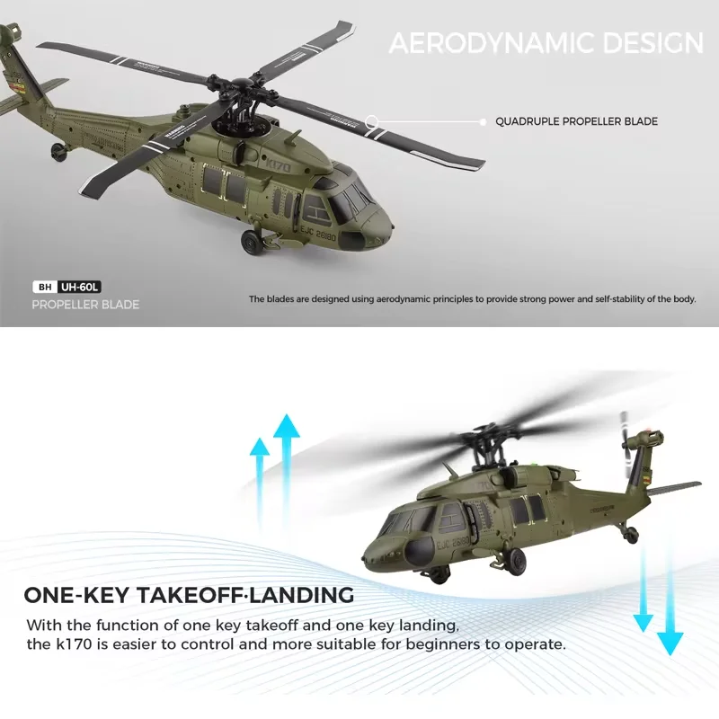 Wltoys جديد K170 طائرات هليكوبتر تعمل بالتحكم عن بعد 4 قنوات 6-محور الدوران فرش السيارات العسكرية الخضراء التحكم عن بعد طائرات هليكوبتر اللعب