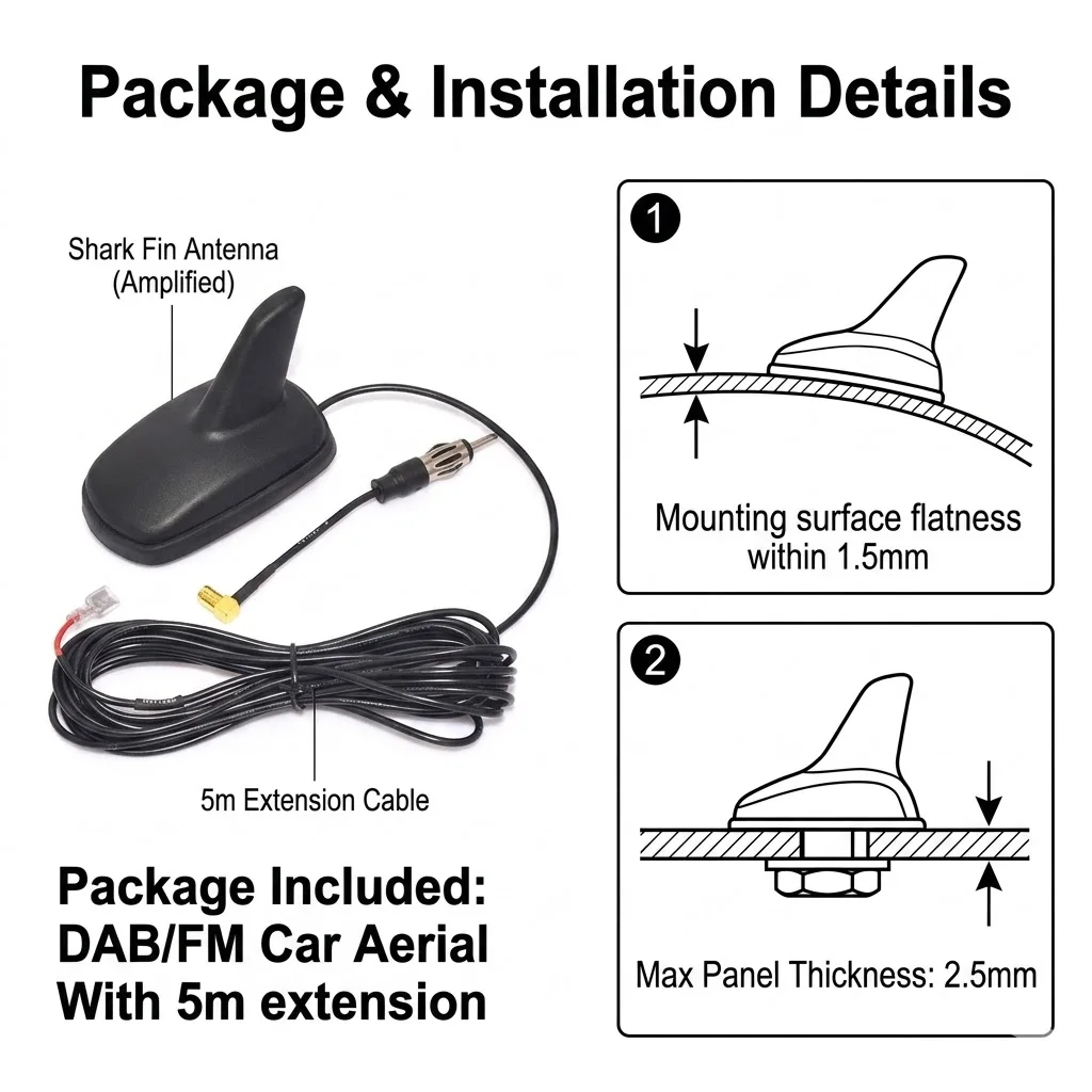Eightwood Car DAB+FM Radio Antenna Shark Fin Roof Mount Aerial with Amplifier SMB Connector for Blaupunkt  JVC Kenwood Pioneer
