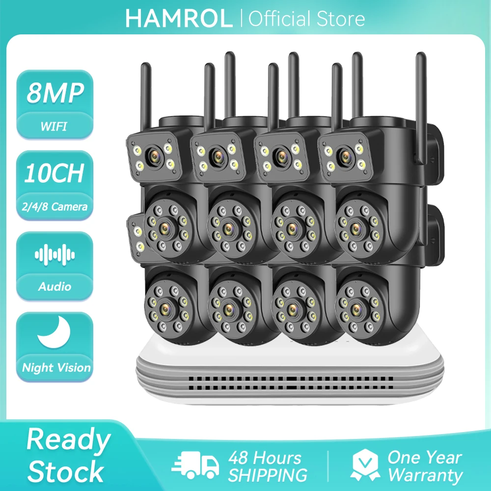 10CH 8MP Dual-Objektiv IP-Kamera WLAN NVR Kit Drahtloses CCTV-Überwachungssystem Zwei-Wege-Audio Heim-Sicherheits-Videomonitor-Kit iCSee