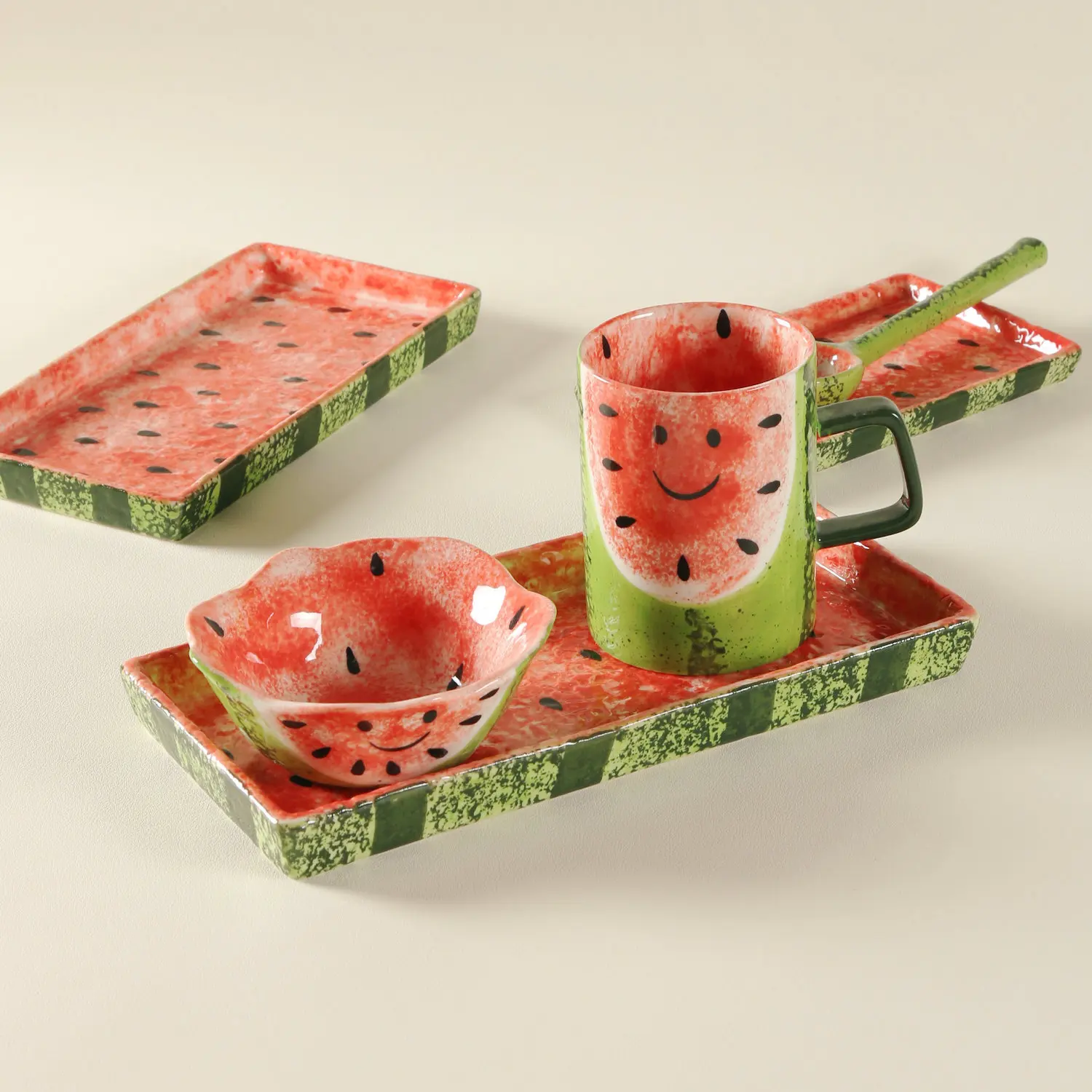 Hand-painted Watermelon Rectangular Plate, High-value Creative Snack Plate, Fruit Plate, Hotel Tableware Tray, Hammer Plate