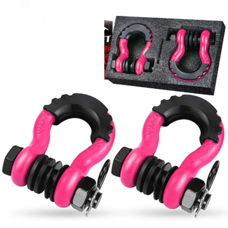 3/4” 2pcs 19Ton 42000lbs U type heavy duty drop forged D-ring shackle u-hook loop hook trailer rope automobile SUV modification