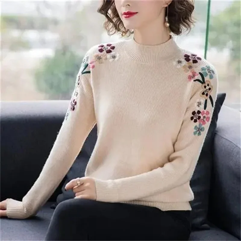 Turtleneck Pullover Fall/winter 2024 Cashmere Sweater Women Pure Color Casual Long-sleeved Loose Pullover Bottoming Women's A887