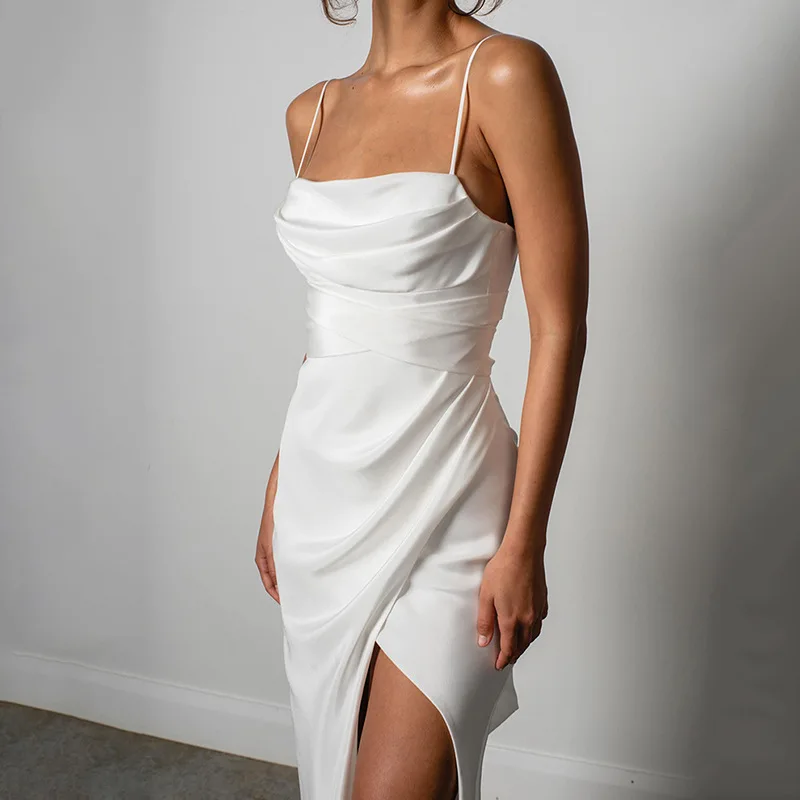 Elegant Spaghetti Straps Light Wedding Dress Satin High Split Backless Small Train A-line Woman Bridal Dresses 2025 Custom