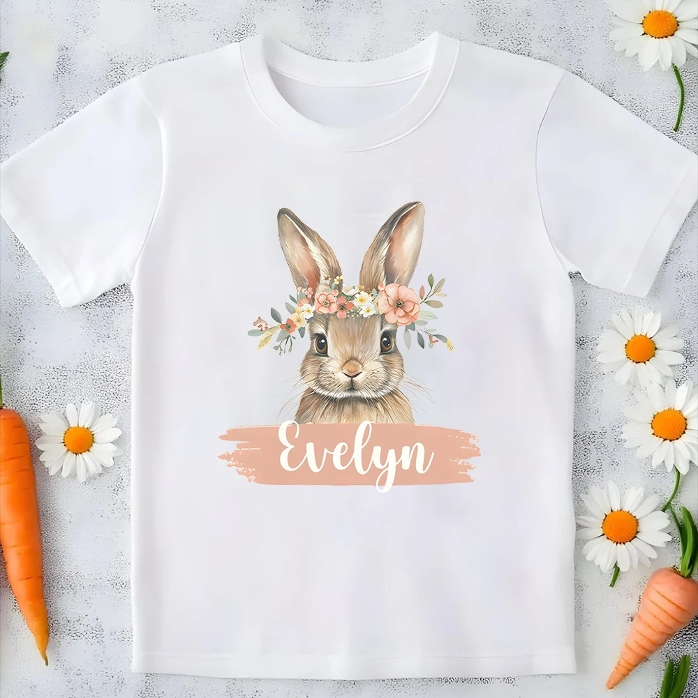 Custom Easter Bunny Kids T-Shirt Personalized Easter Eggs Toddler Shirts Happy Easter Day Boys Girls Short Sleeve T-Shirt